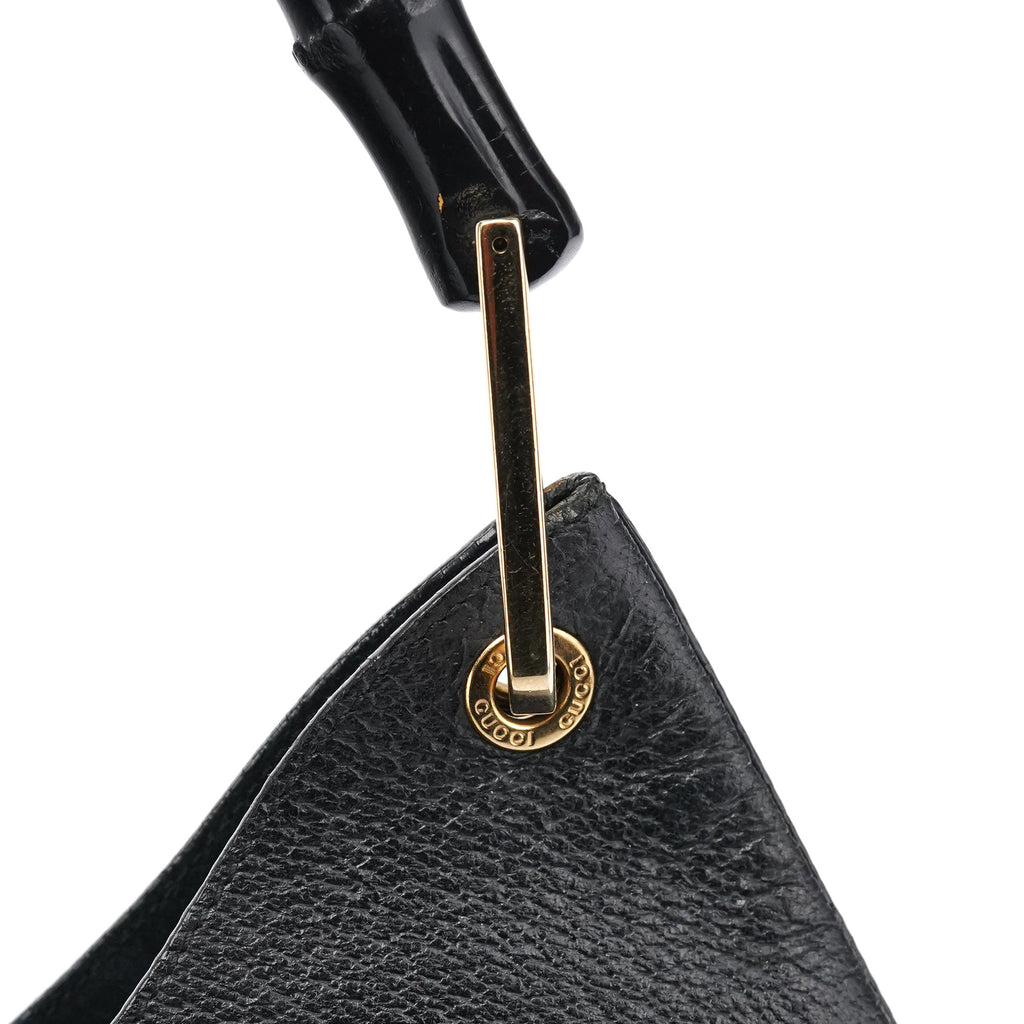 001 1883 Black Leather Bamboo Hobo Bag