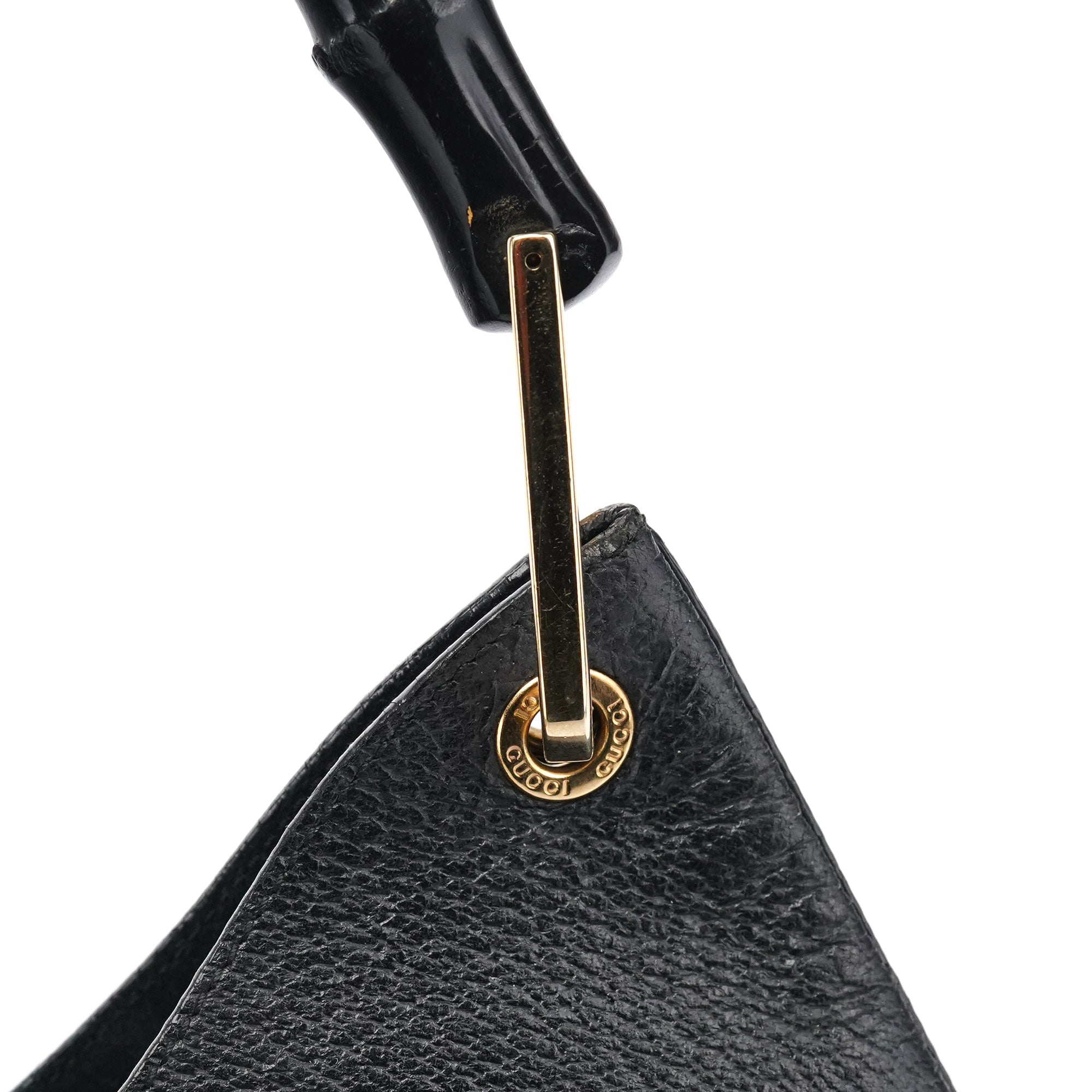 001 1883 Black Leather Bamboo Hobo Bag