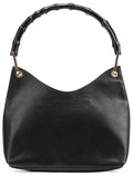 001 1883 Black Leather Bamboo Hobo Bag