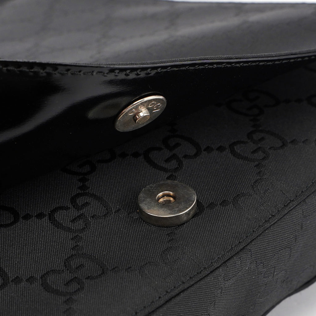 001 3195 Black GG Flap Hobo Shoulder Bag