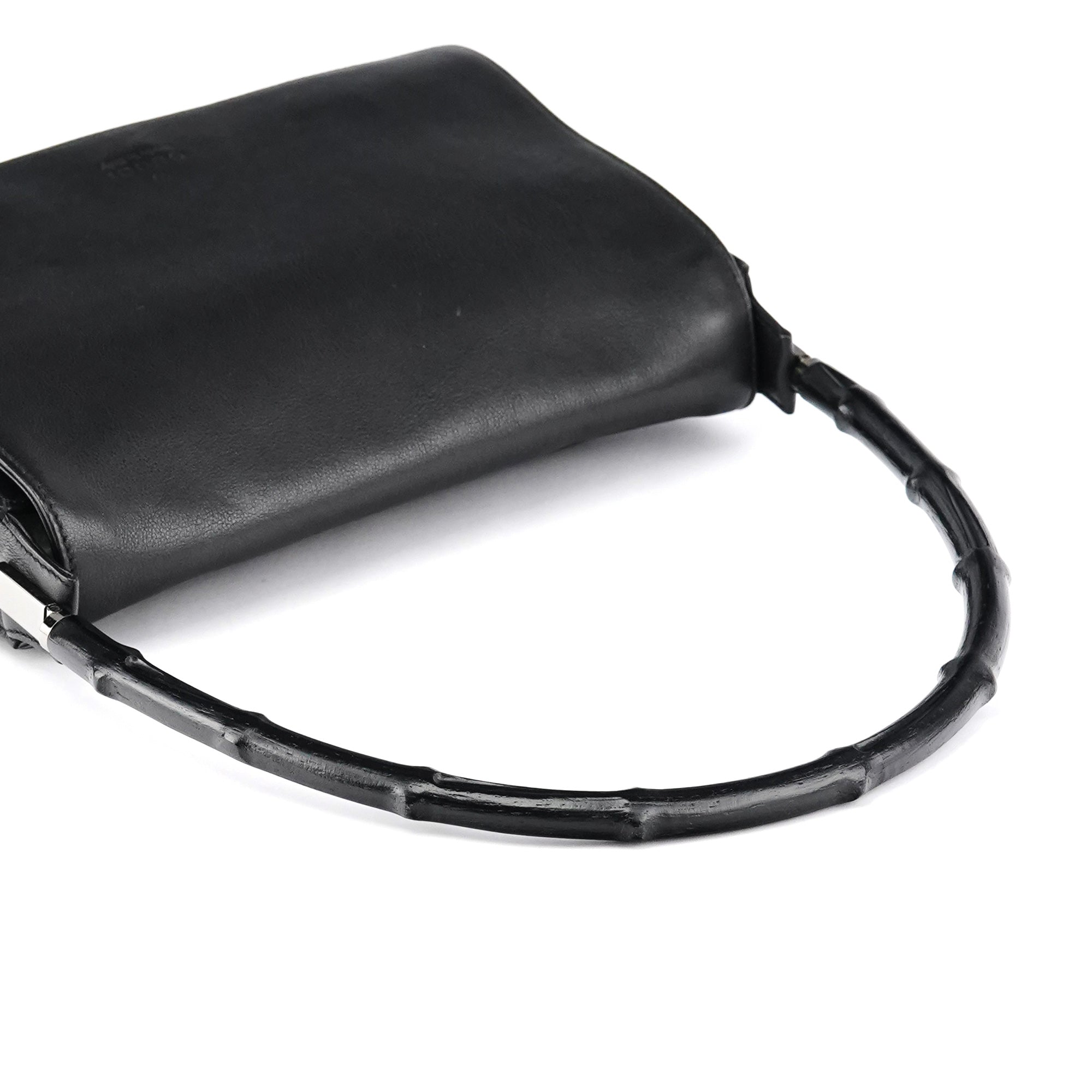 001 3239 Black Leather Bamboo Shoulder Bag