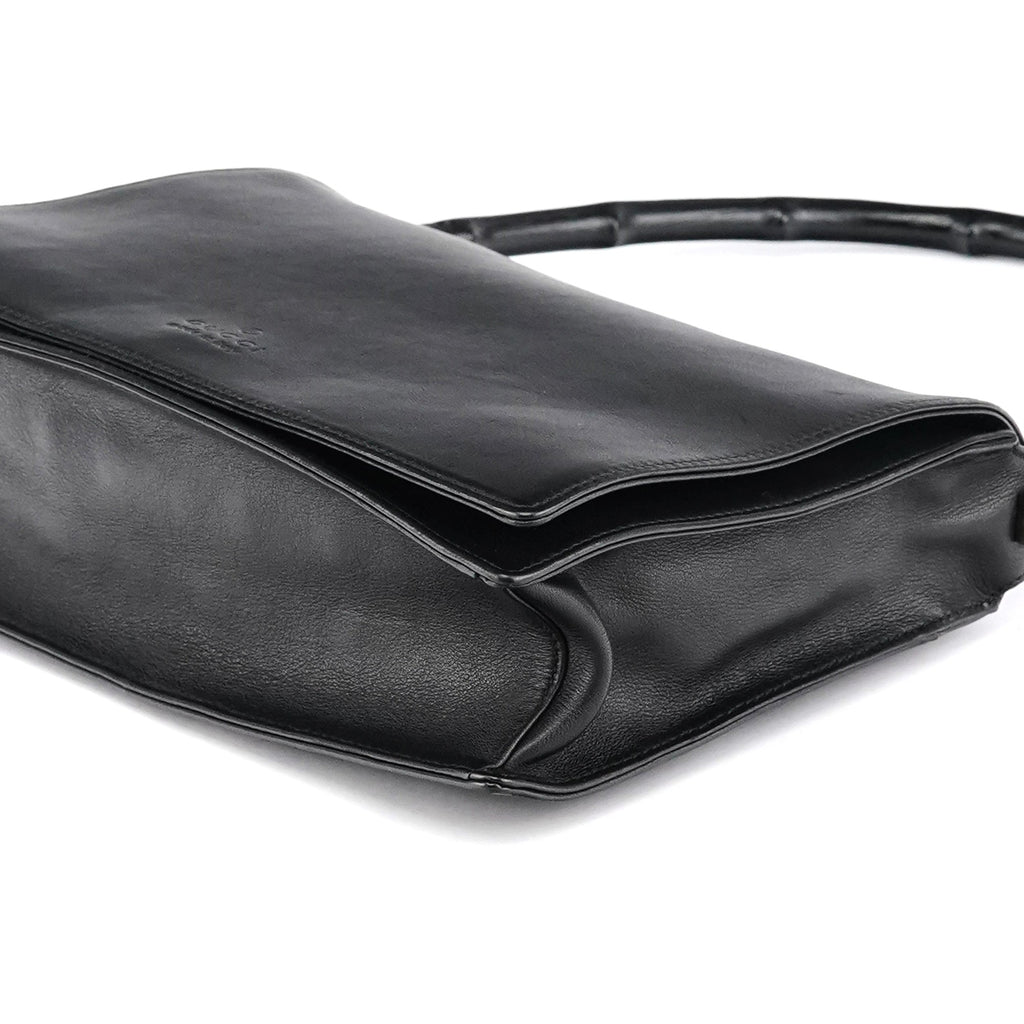 001 3239 Black Leather Bamboo Shoulder Bag