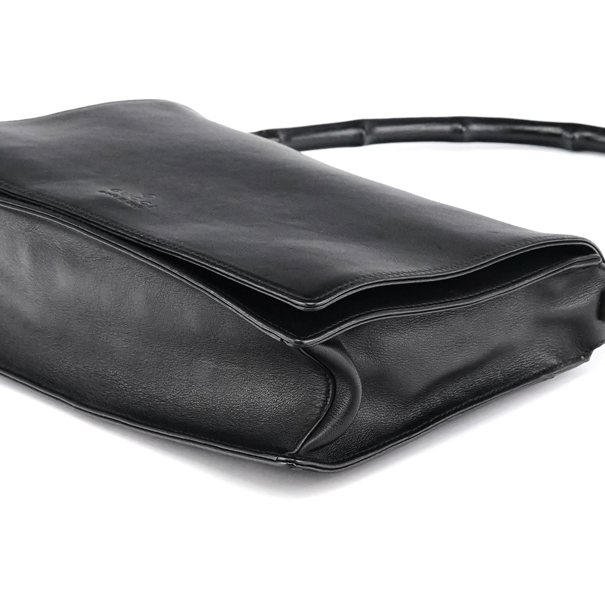 001 3239 Black Leather Bamboo Shoulder Bag