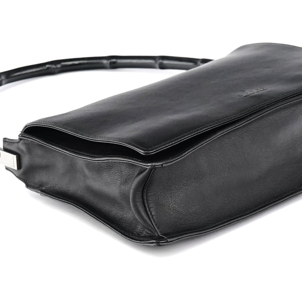 001 3239 Black Leather Bamboo Shoulder Bag