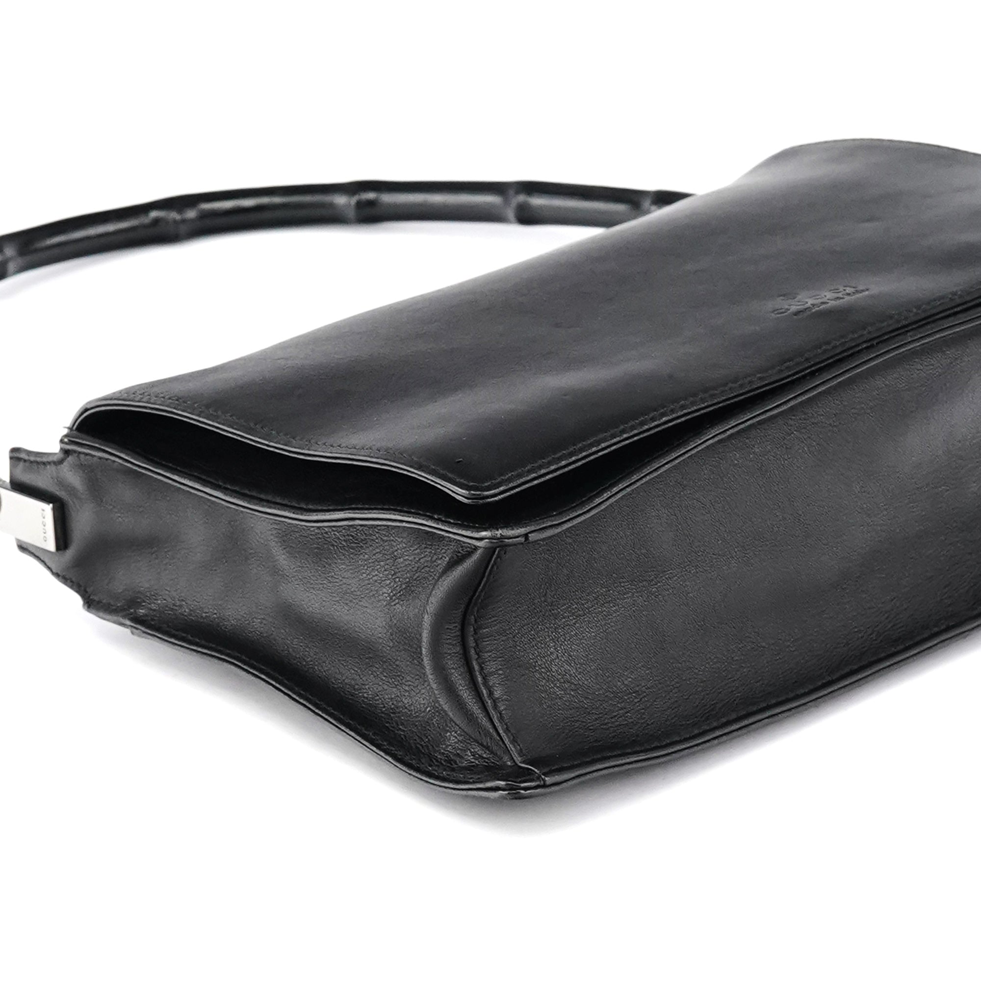 001 3239 Black Leather Bamboo Shoulder Bag