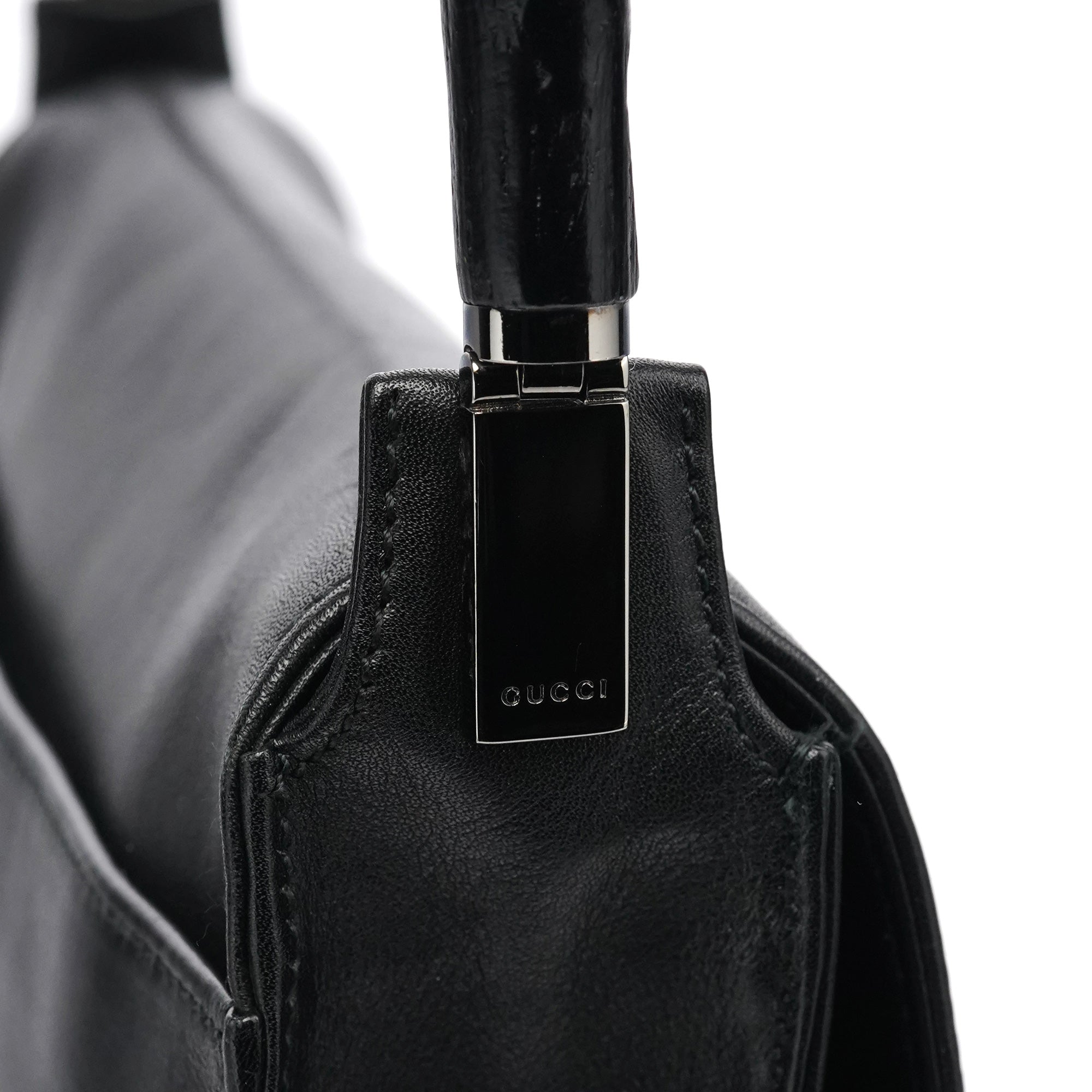 001 3239 Black Leather Bamboo Shoulder Bag