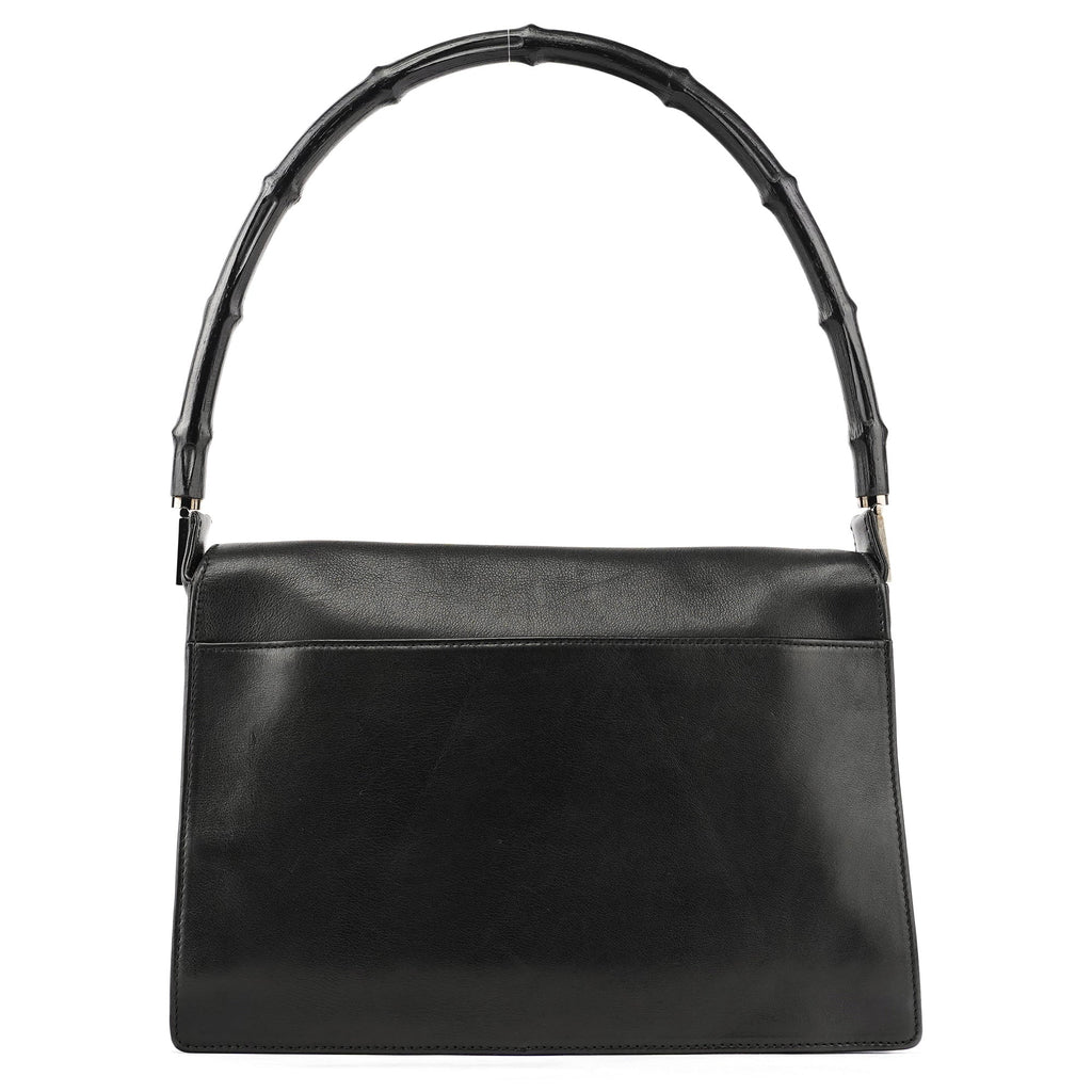 001 3239 Black Leather Bamboo Shoulder Bag