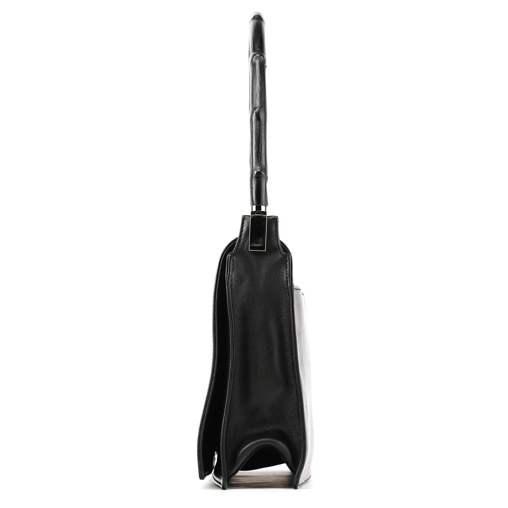 001 3239 Black Leather Bamboo Shoulder Bag