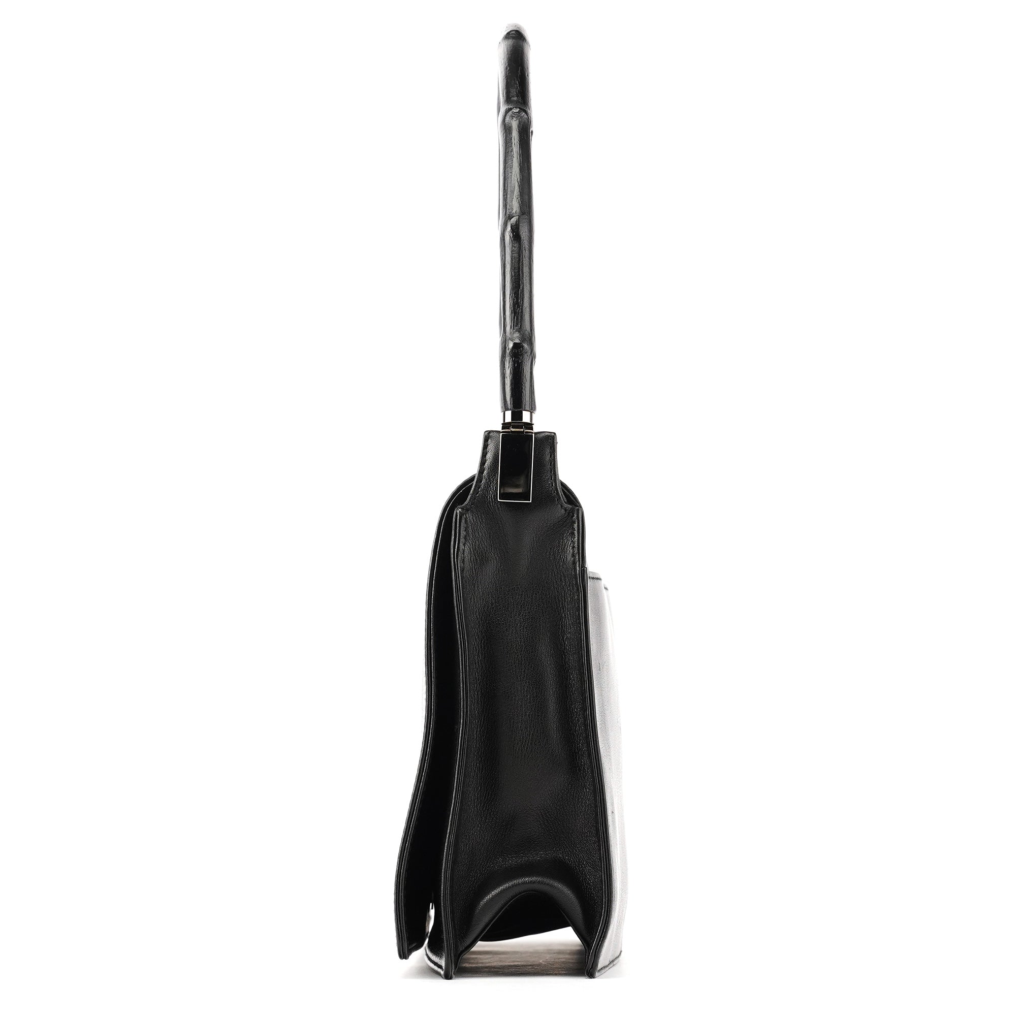 001 3239 Black Leather Bamboo Shoulder Bag