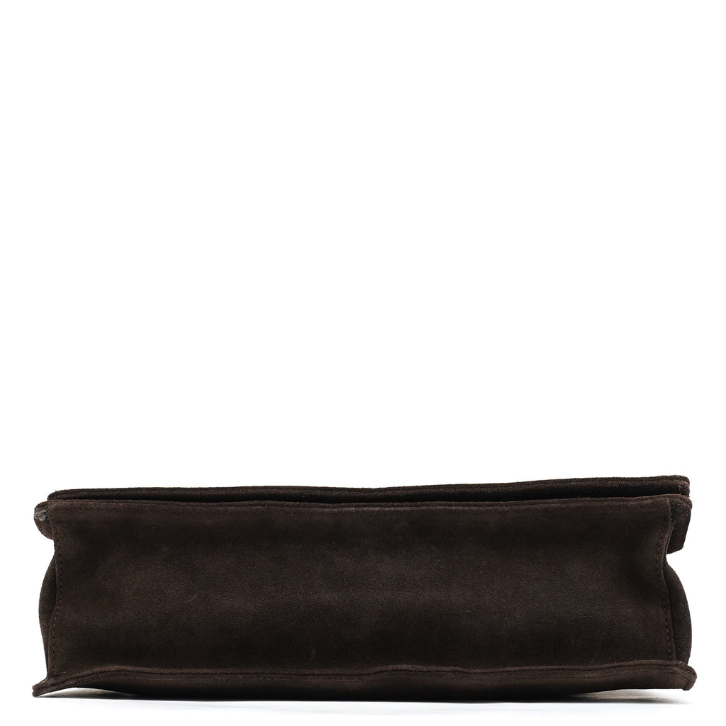 001 3239 Brown Suede Bamboo Flap Shoulder Bag
