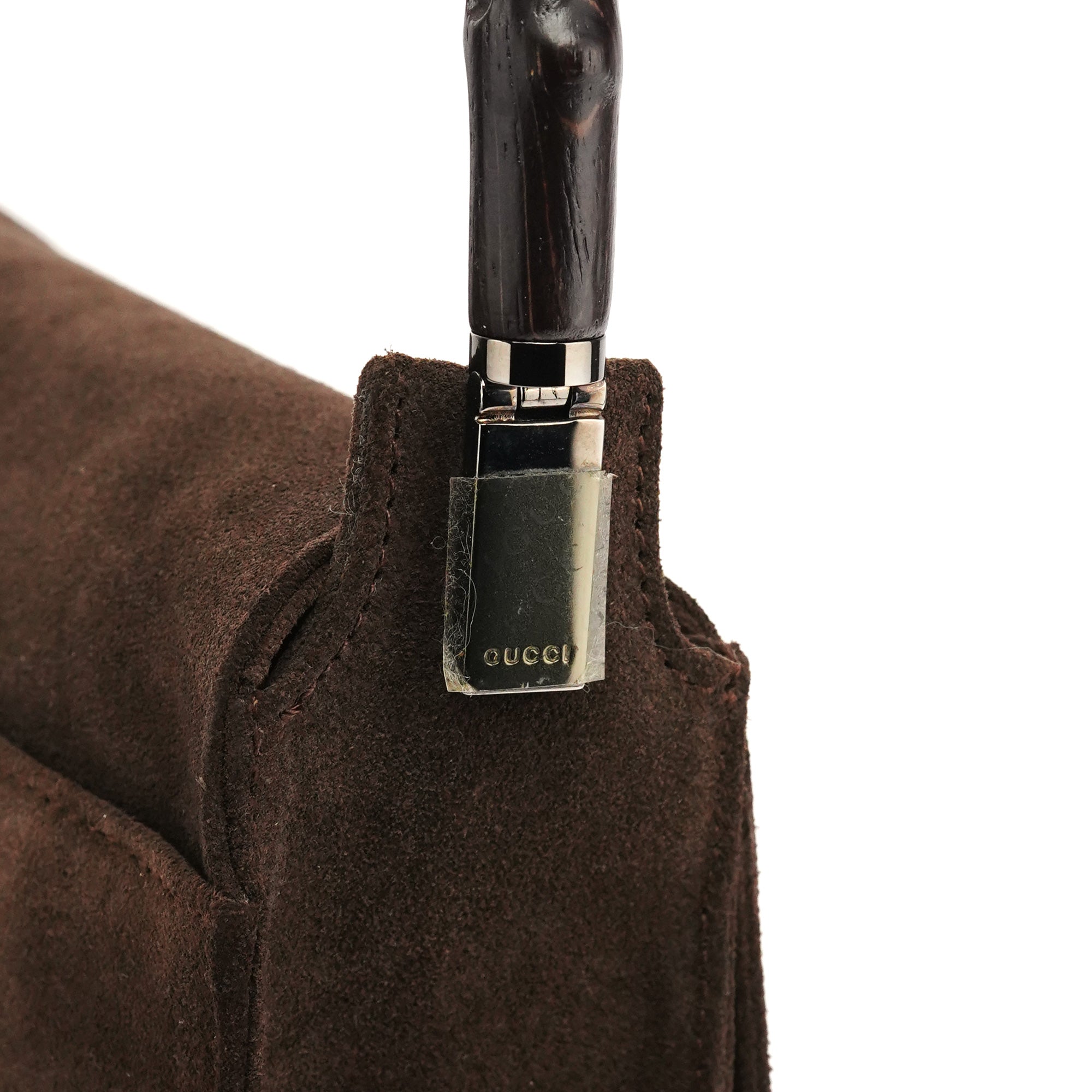 001 3239 Brown Suede Bamboo Flap Shoulder Bag