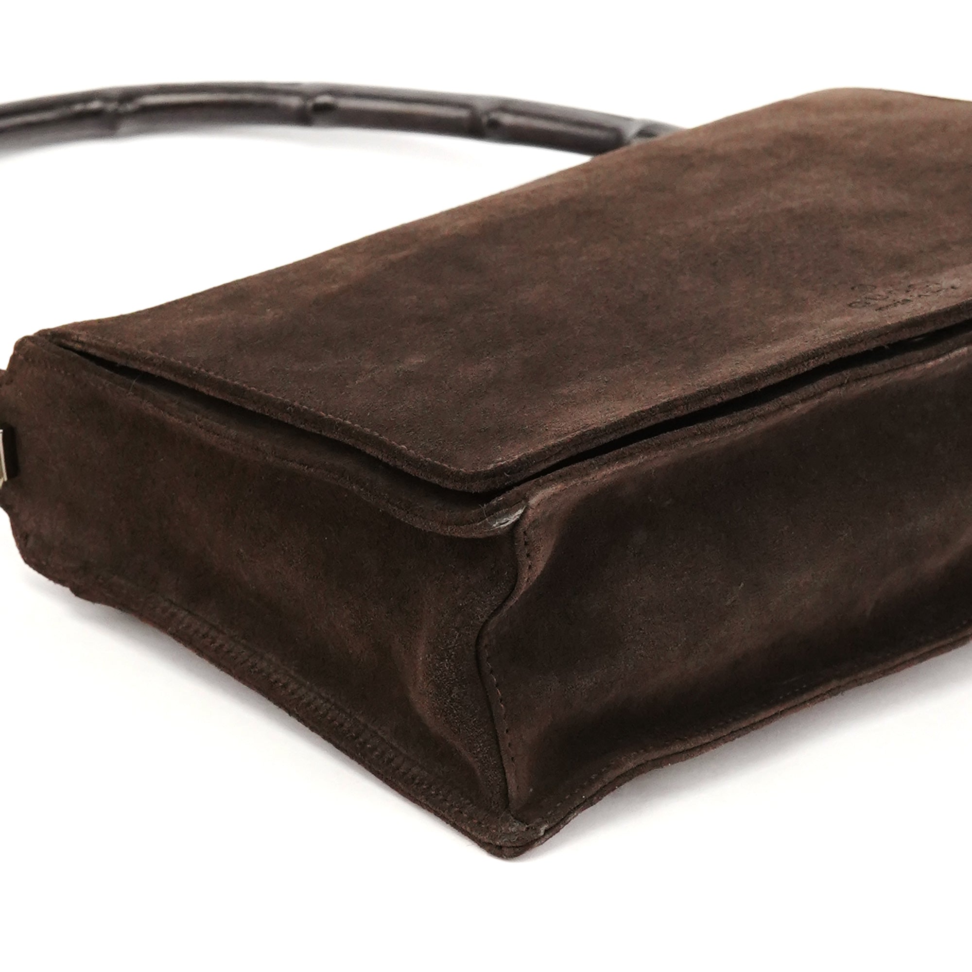 001 3239 Brown Suede Bamboo Flap Shoulder Bag