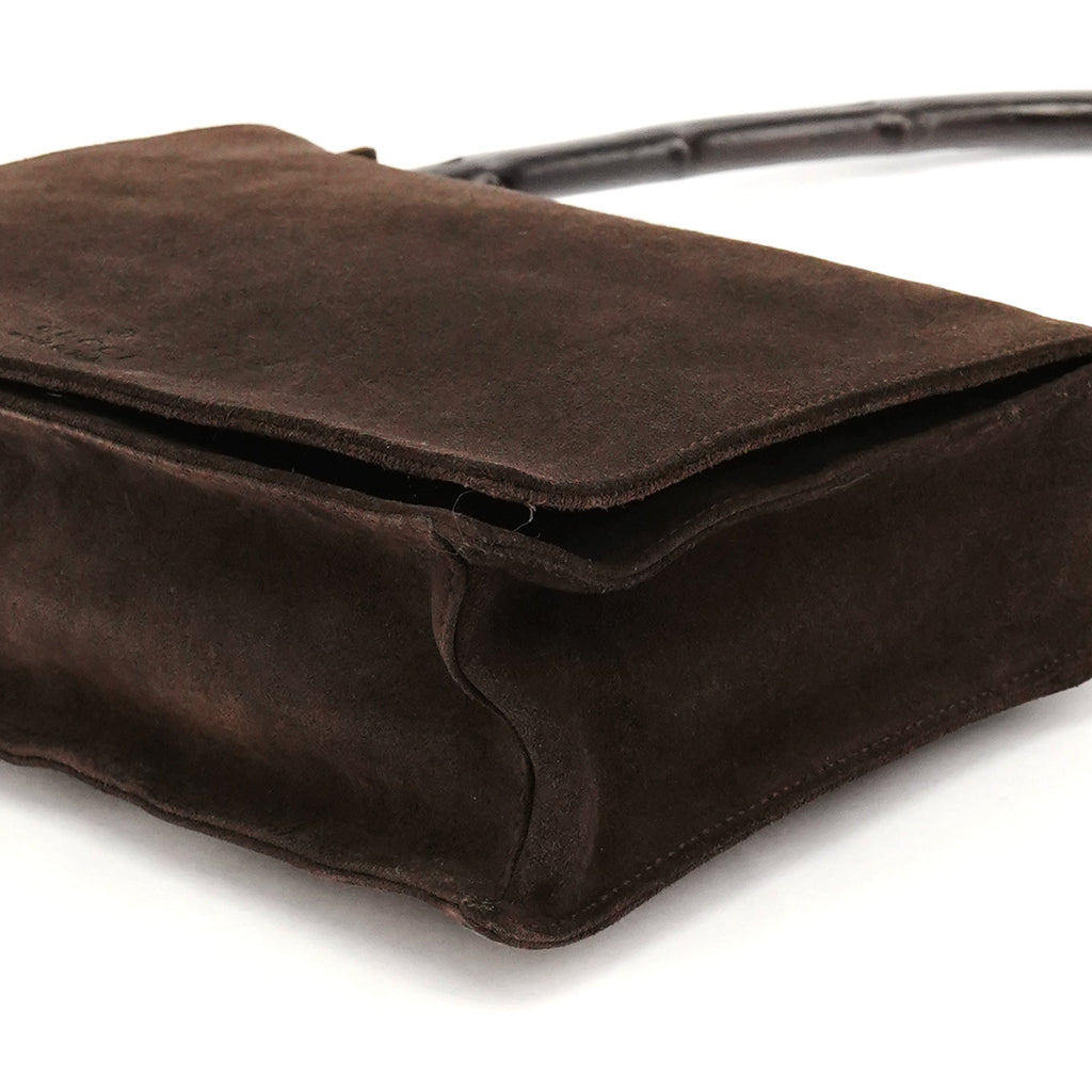001 3239 Brown Suede Bamboo Flap Shoulder Bag