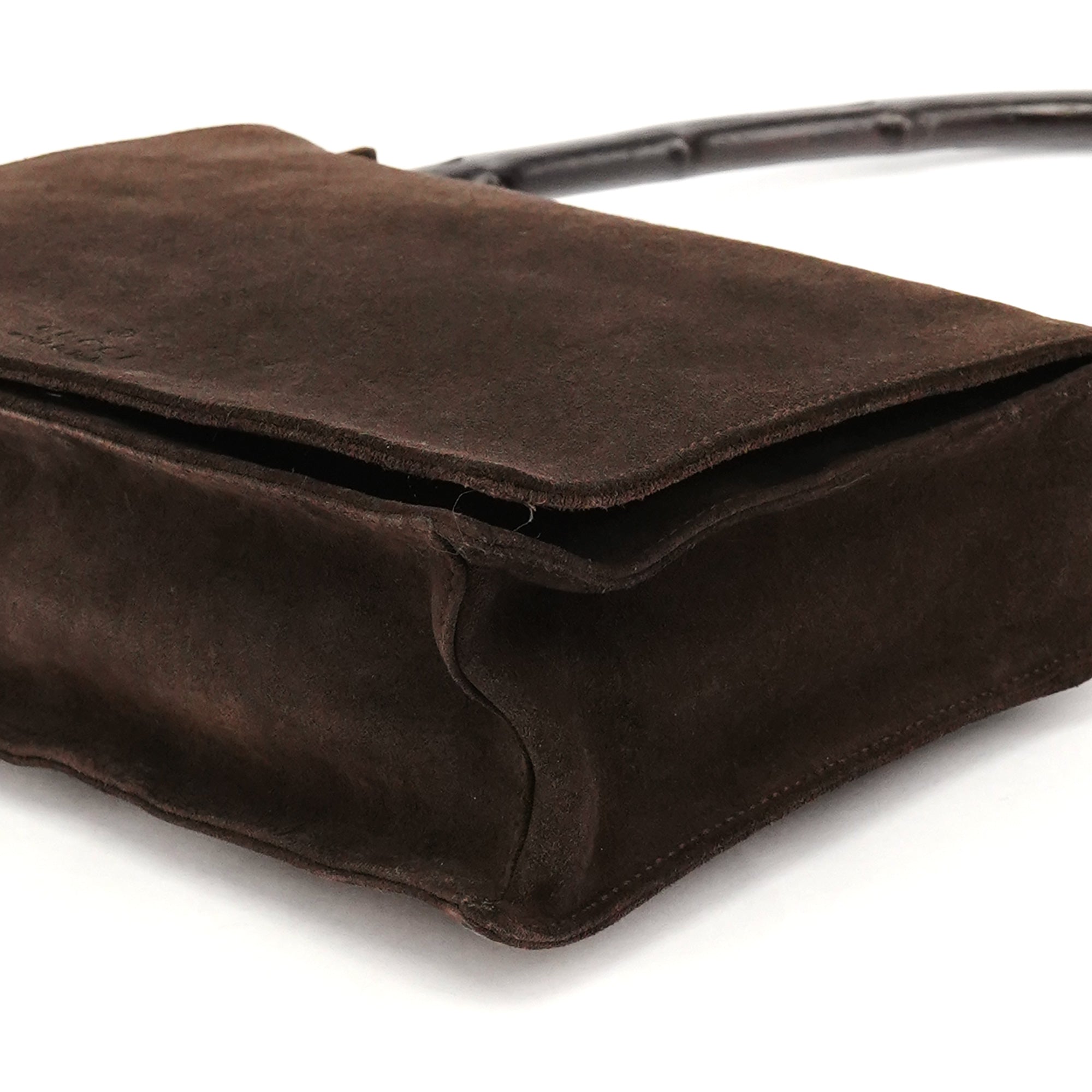 001 3239 Brown Suede Bamboo Flap Shoulder Bag
