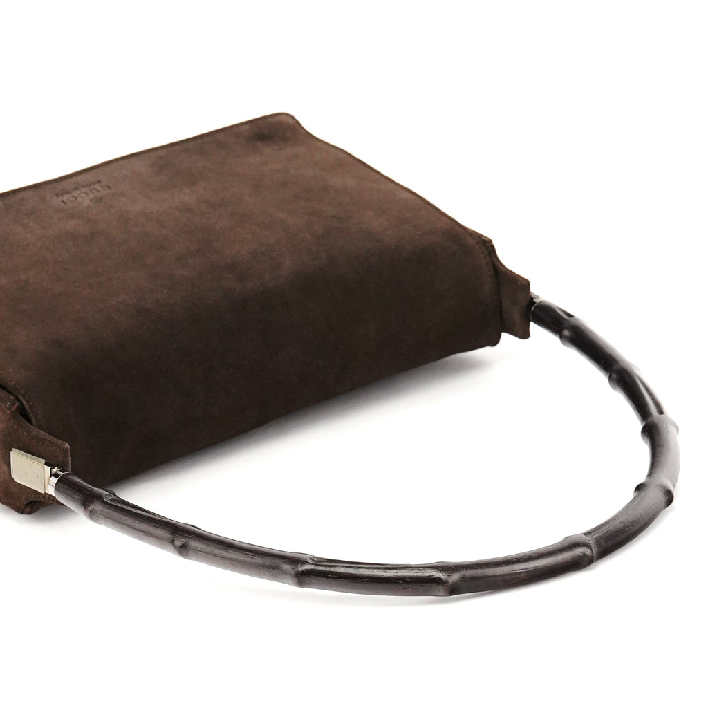 001 3239 Brown Suede Bamboo Flap Shoulder Bag