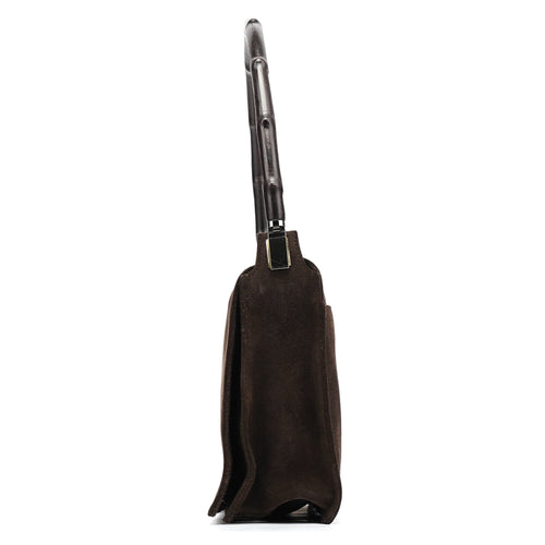 001 3239 Brown Suede Bamboo Flap Shoulder Bag