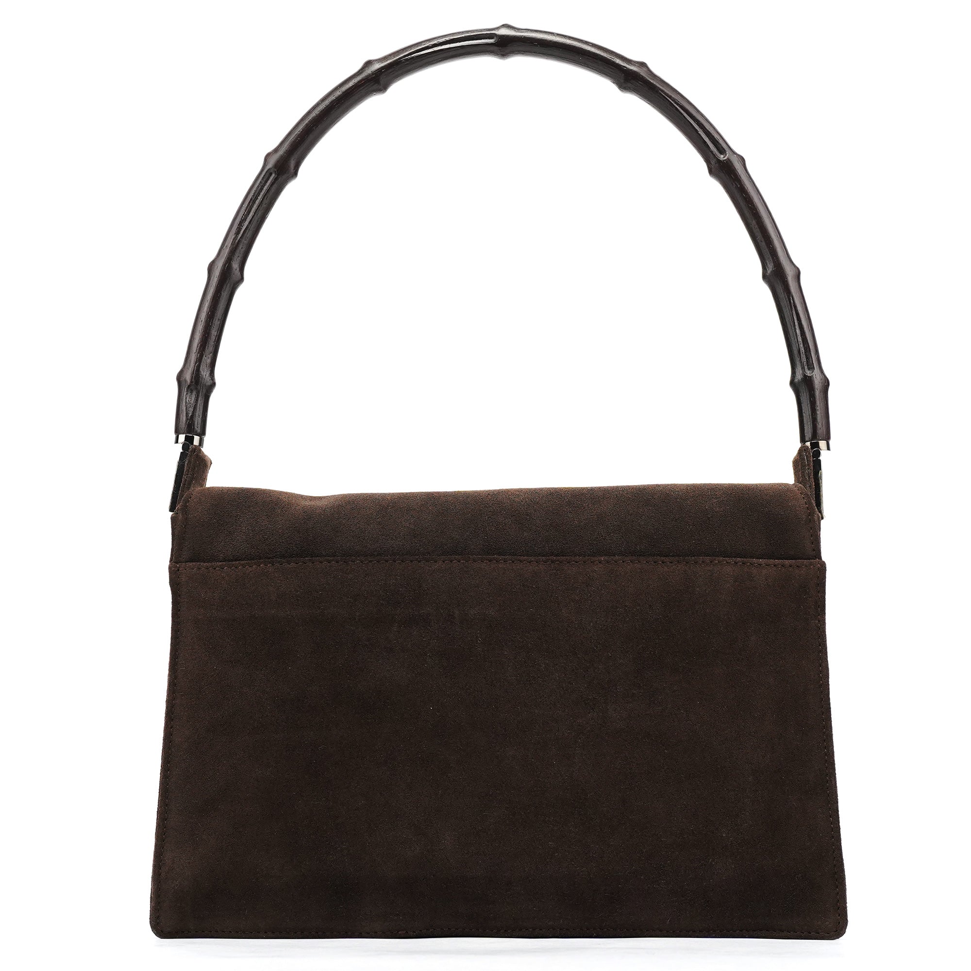 001 3239 Brown Suede Bamboo Flap Shoulder Bag