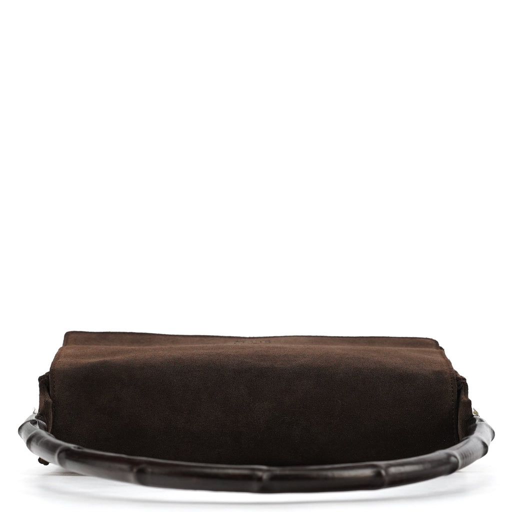 001 3239 Brown Suede Bamboo Flap Shoulder Bag