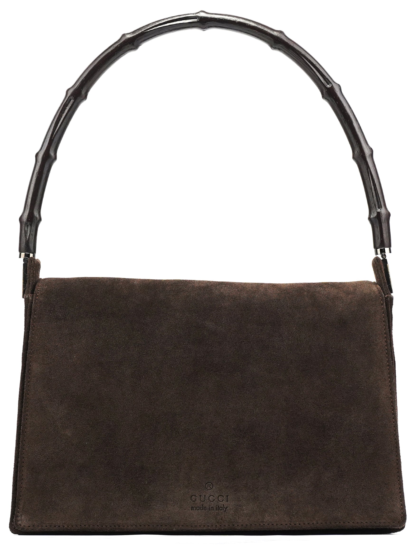 001 3239 Brown Suede Bamboo Flap Shoulder Bag
