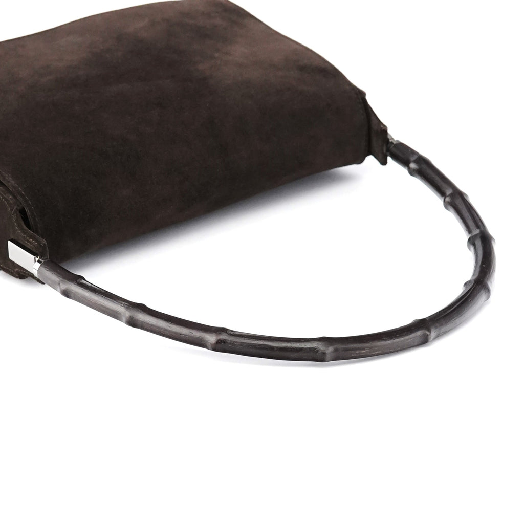 001 3239 Brown Suede Bamboo Shoulder Bag