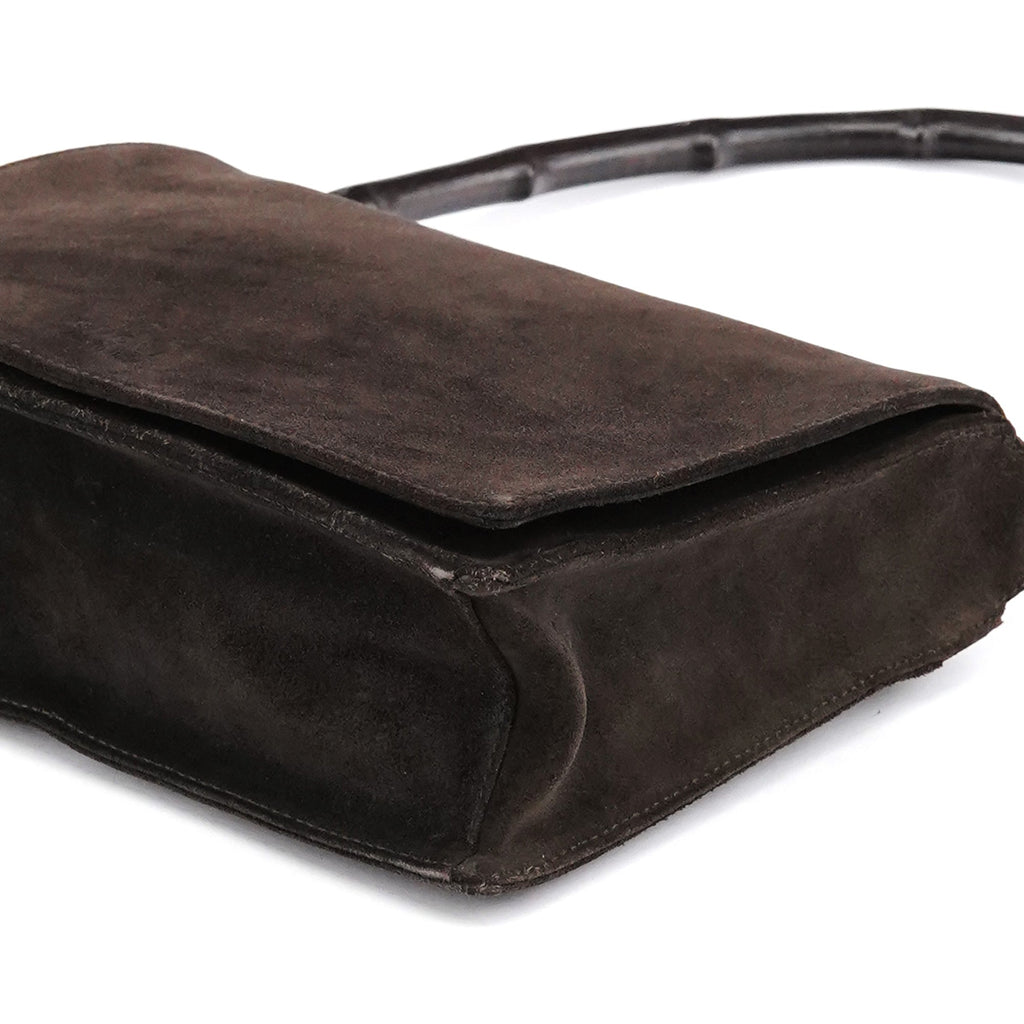 001 3239 Brown Suede Bamboo Shoulder Bag