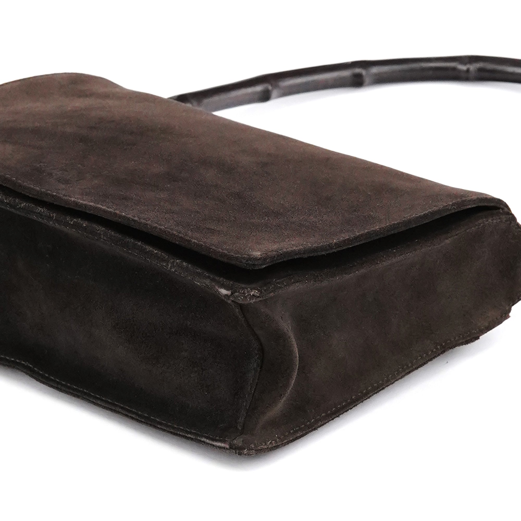 001 3239 Brown Suede Bamboo Shoulder Bag