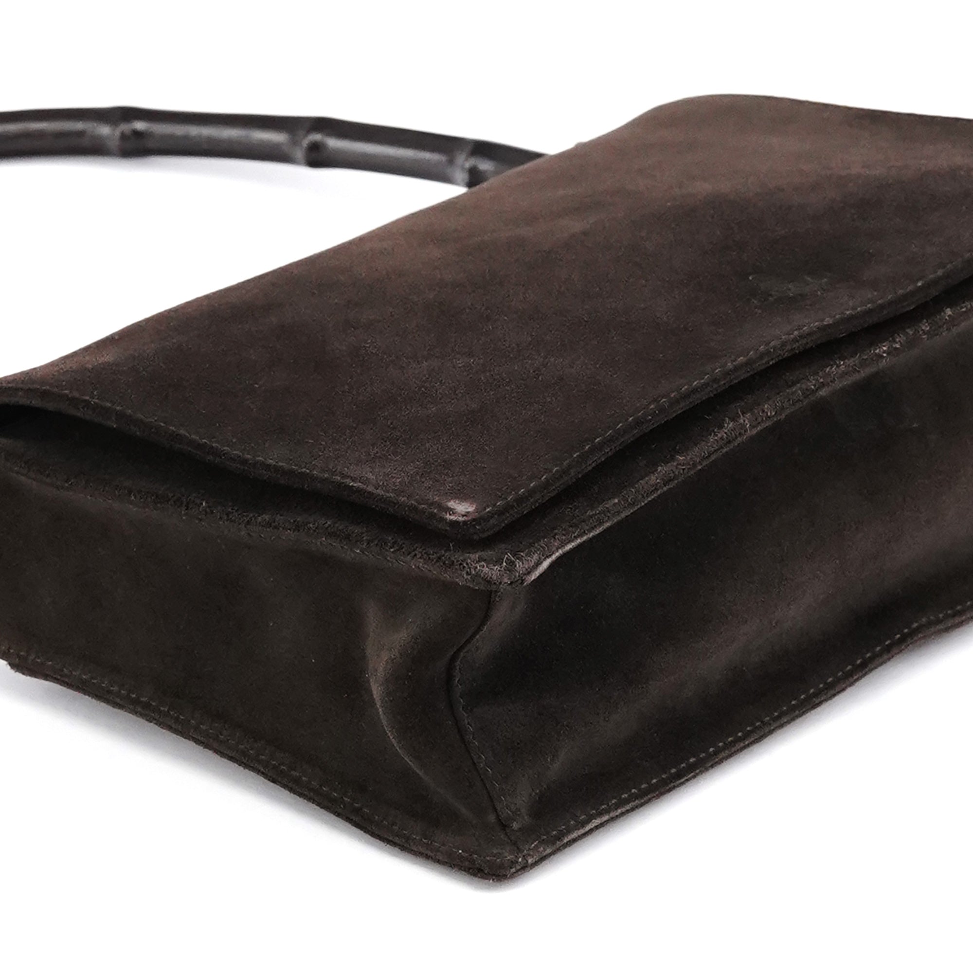 001 3239 Brown Suede Bamboo Shoulder Bag