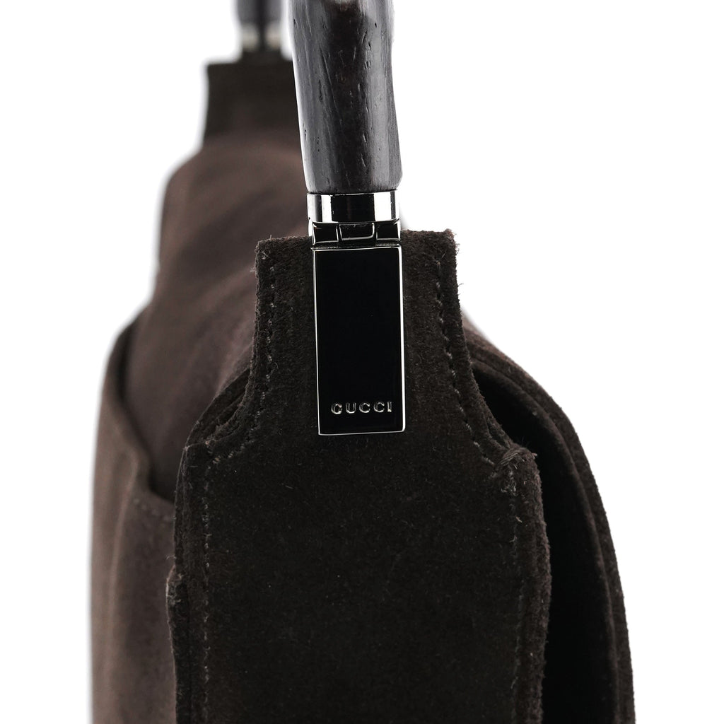 001 3239 Brown Suede Bamboo Shoulder Bag