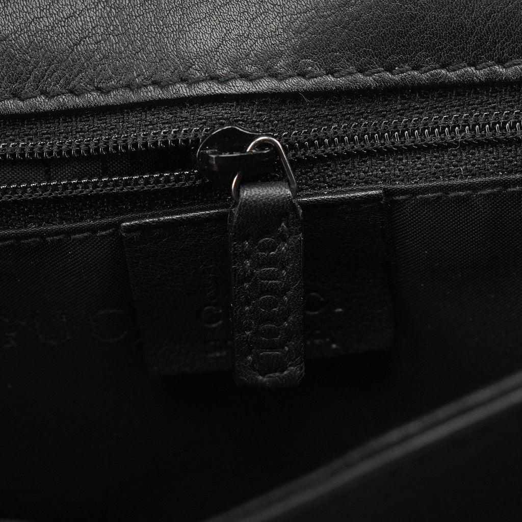 001 3243 Black Calfskin Bamboo Flap Shoulder Bag
