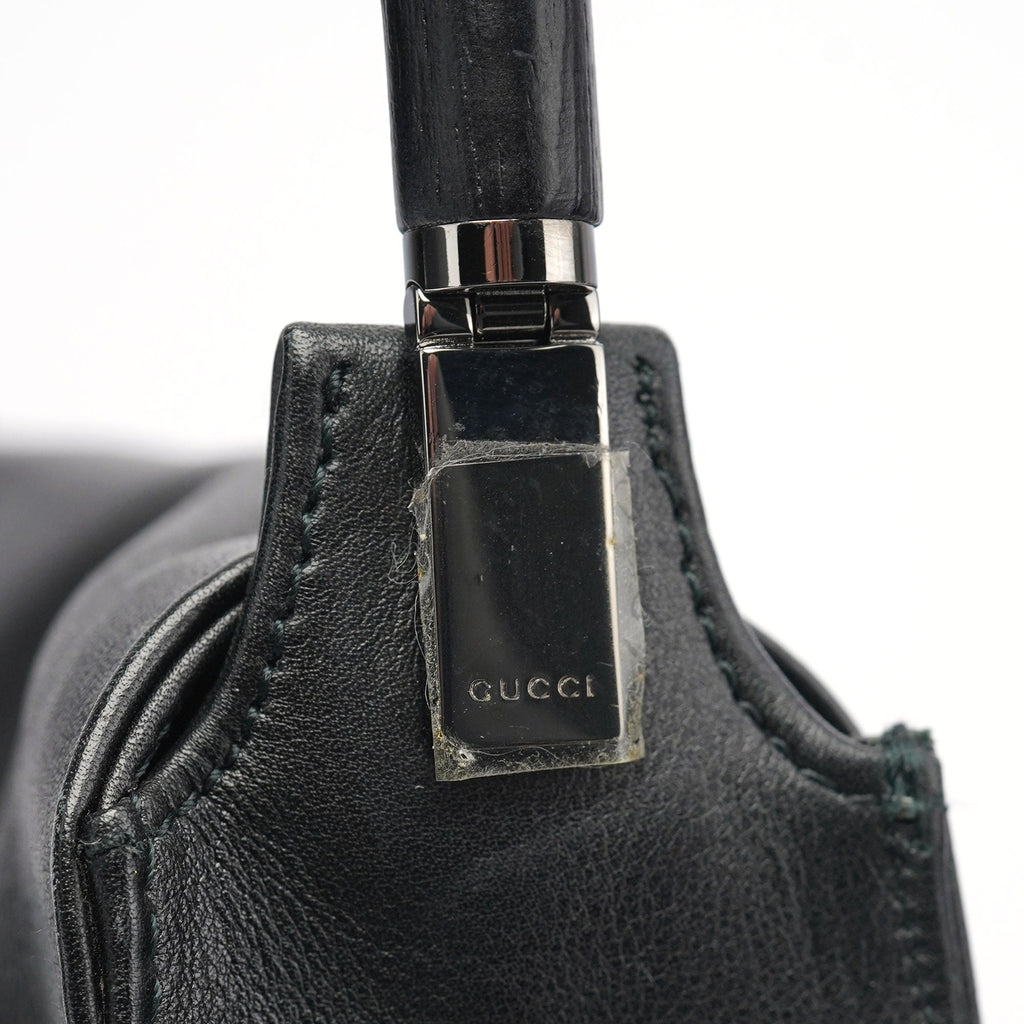 001 3243 Black Calfskin Bamboo Flap Shoulder Bag
