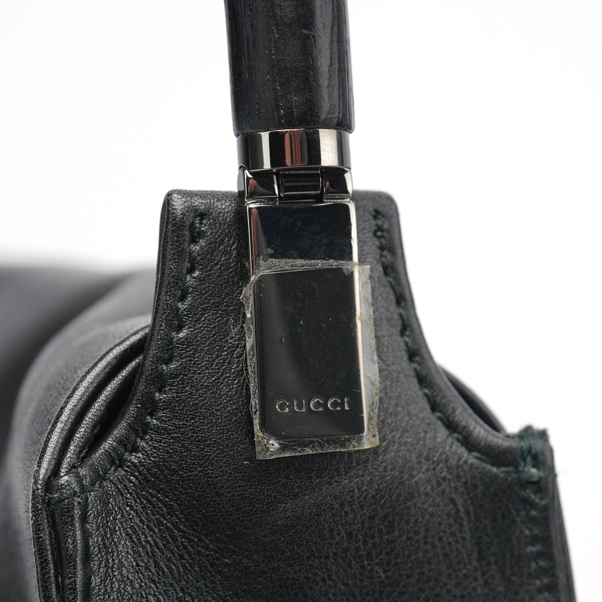 001 3243 Black Calfskin Bamboo Flap Shoulder Bag
