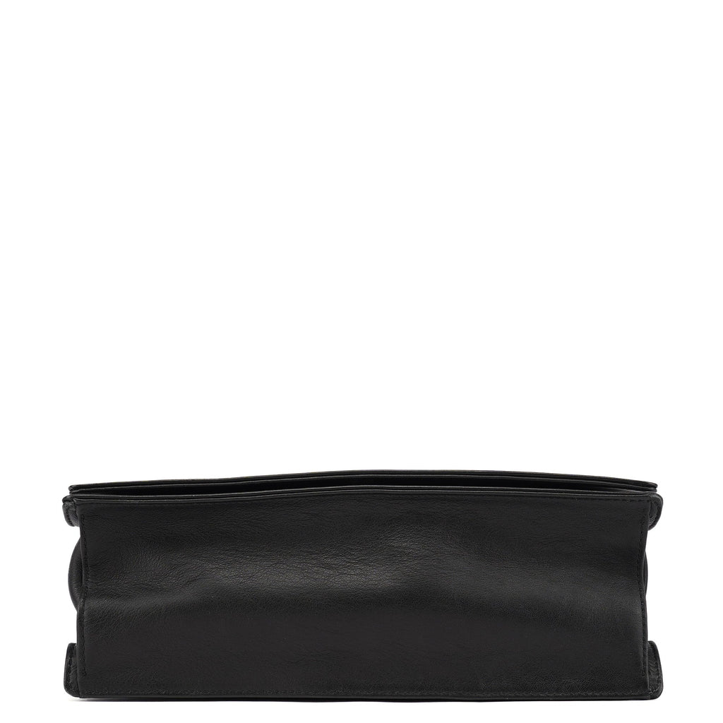 001 3243 Black Calfskin Bamboo Flap Shoulder Bag