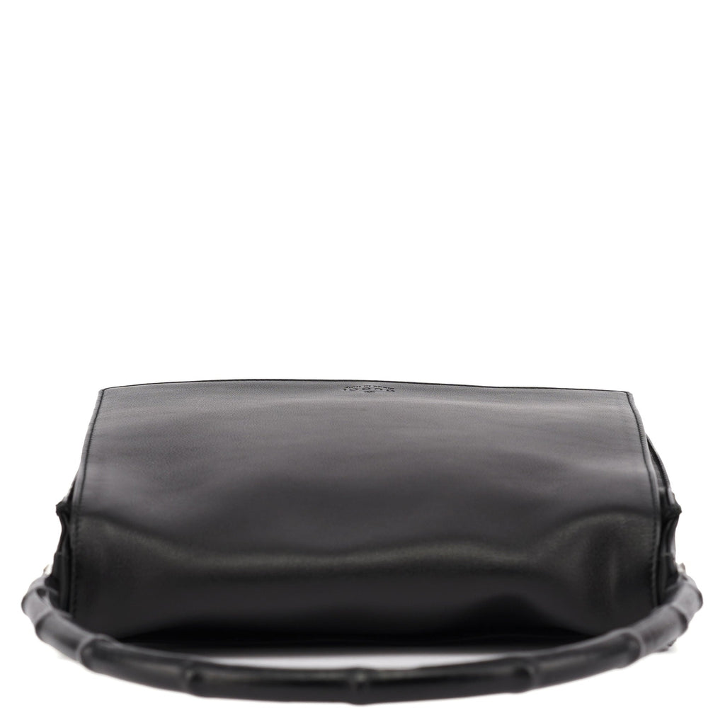 001 3243 Black Calfskin Bamboo Flap Shoulder Bag