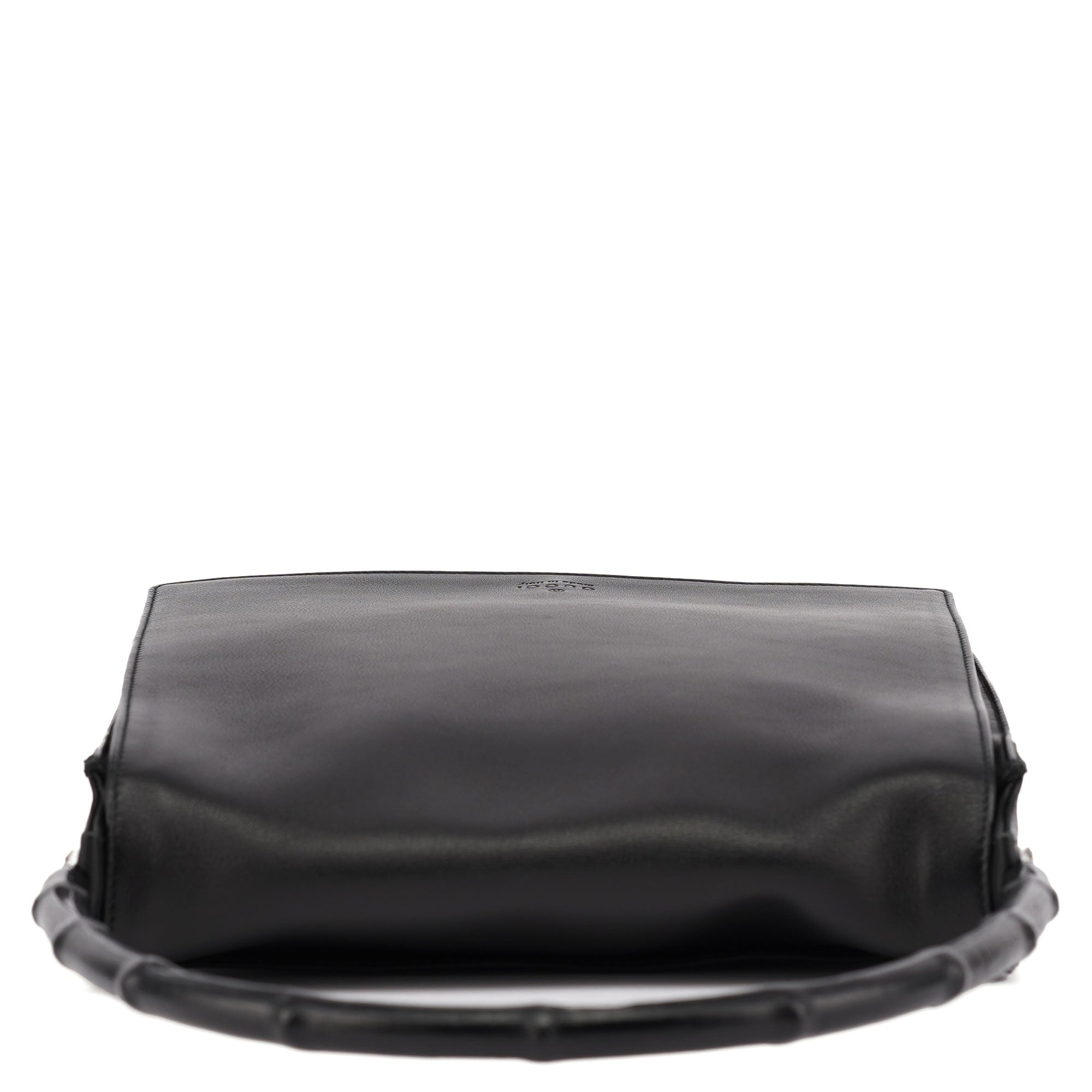001 3243 Black Calfskin Bamboo Flap Shoulder Bag