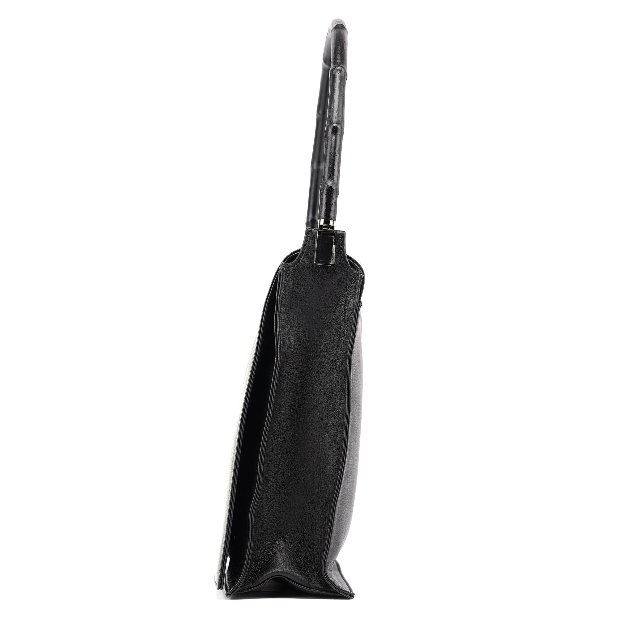 001 3243 Black Calfskin Bamboo Flap Shoulder Bag