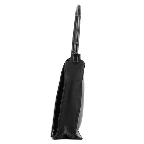001 3243 Black Calfskin Bamboo Flap Shoulder Bag