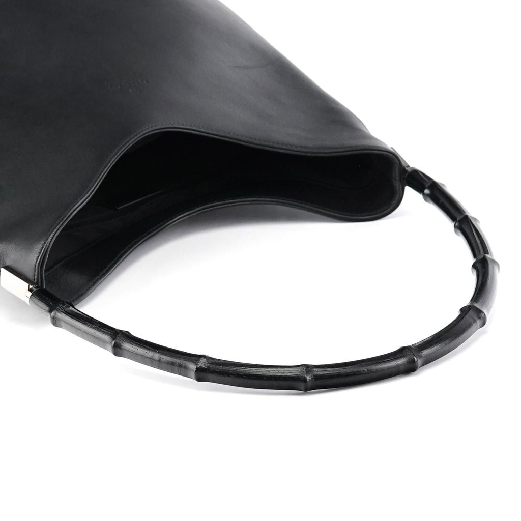 001 3244 Black Calfskin Bamboo Shoulder Bag