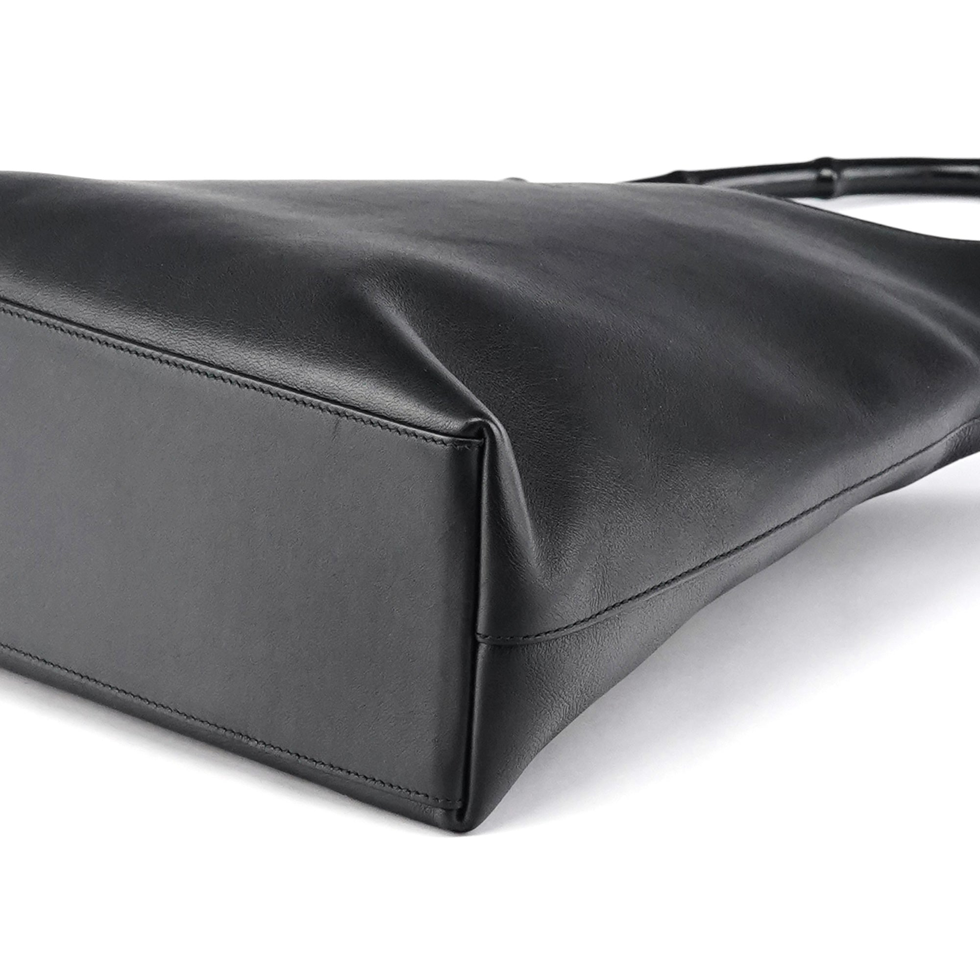001 3244 Black Calfskin Bamboo Shoulder Bag