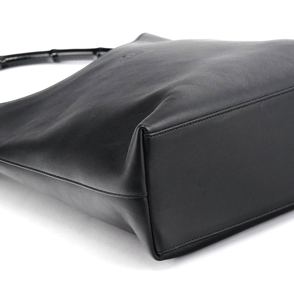 001 3244 Black Calfskin Bamboo Shoulder Bag