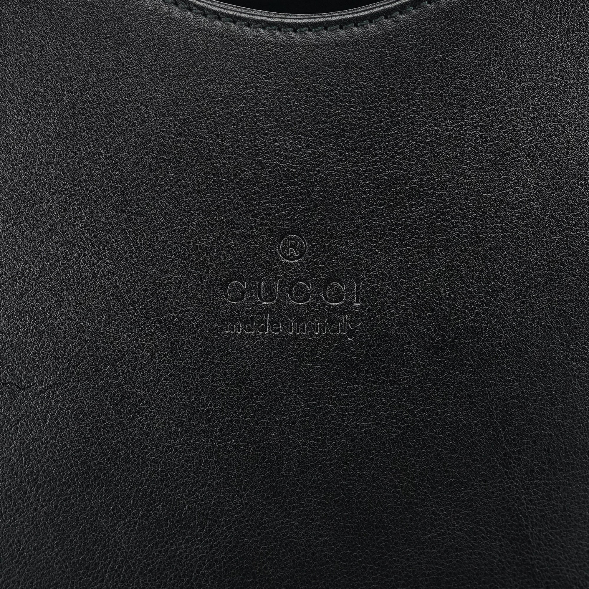 001 3244 Black Calfskin Bamboo Shoulder Bag