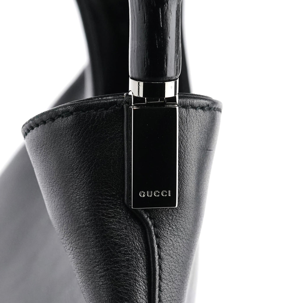 001 3244 Black Calfskin Bamboo Shoulder Bag