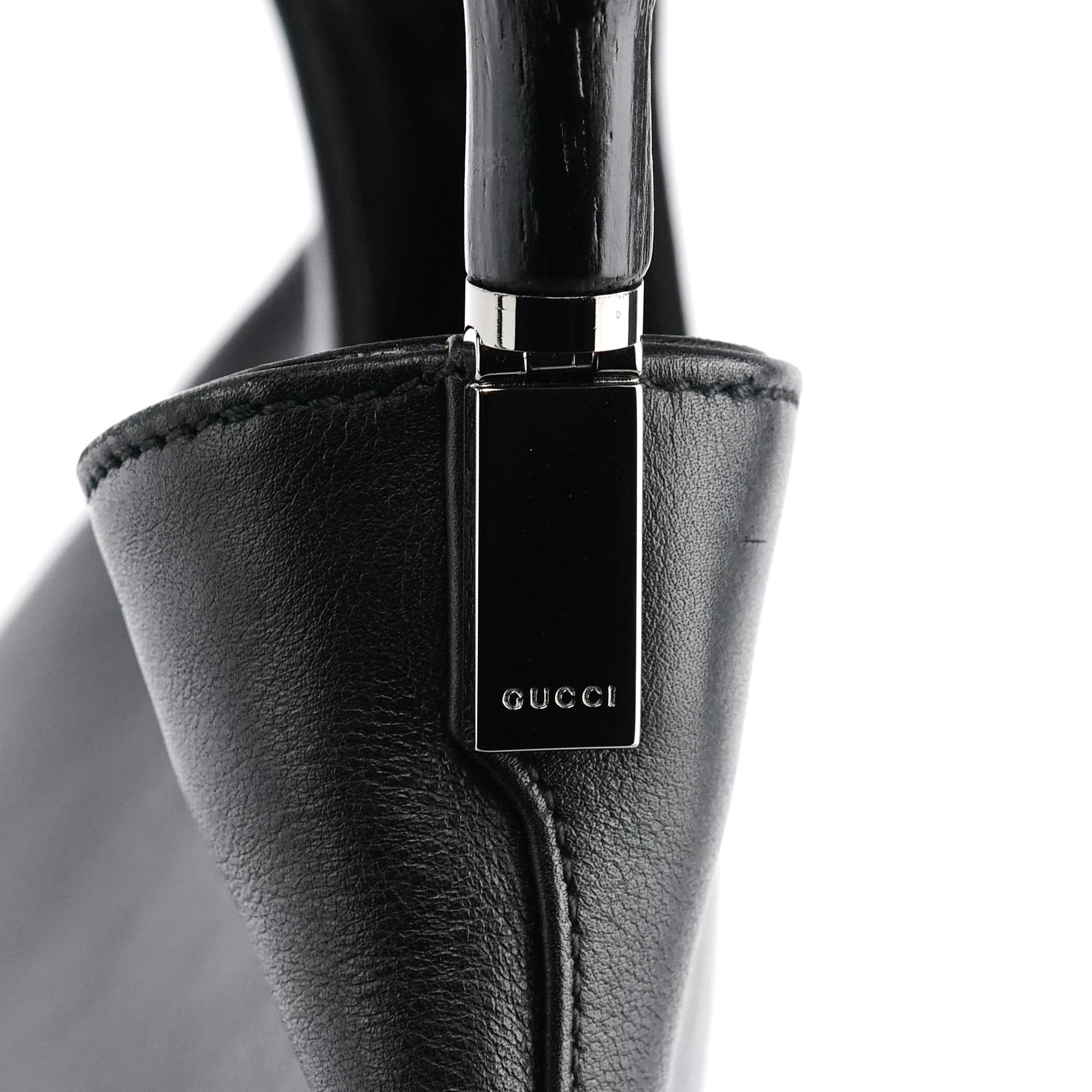 001 3244 Black Calfskin Bamboo Shoulder Bag