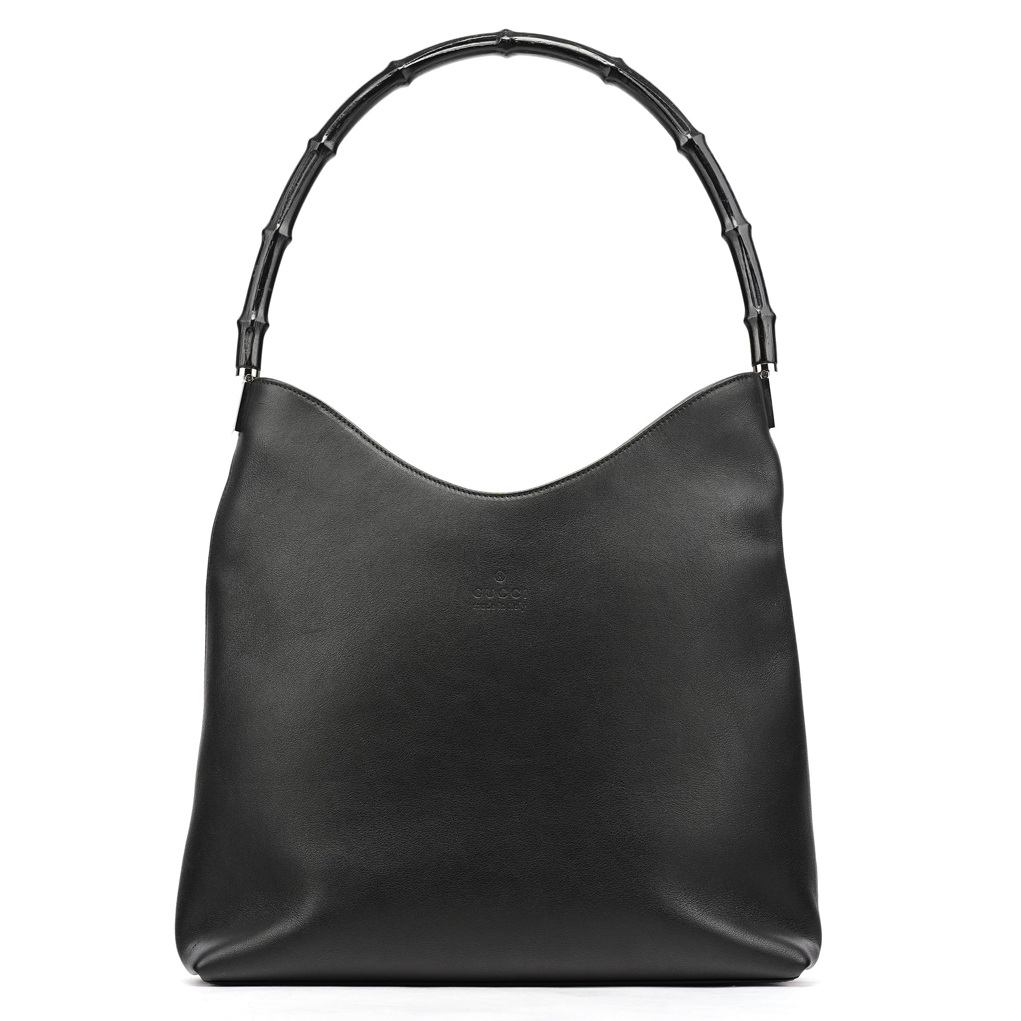 001 3244 Black Calfskin Bamboo Shoulder Bag