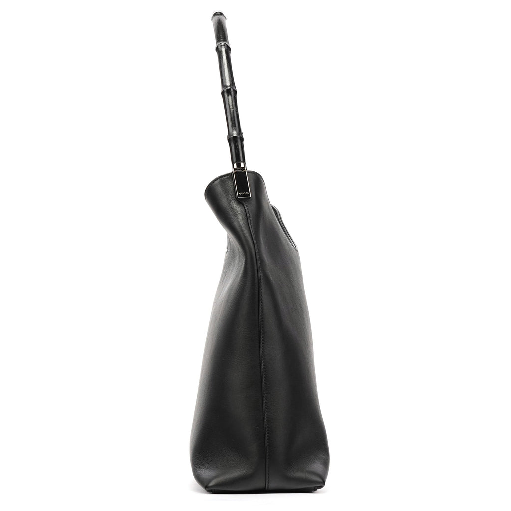 001 3244 Black Calfskin Bamboo Shoulder Bag