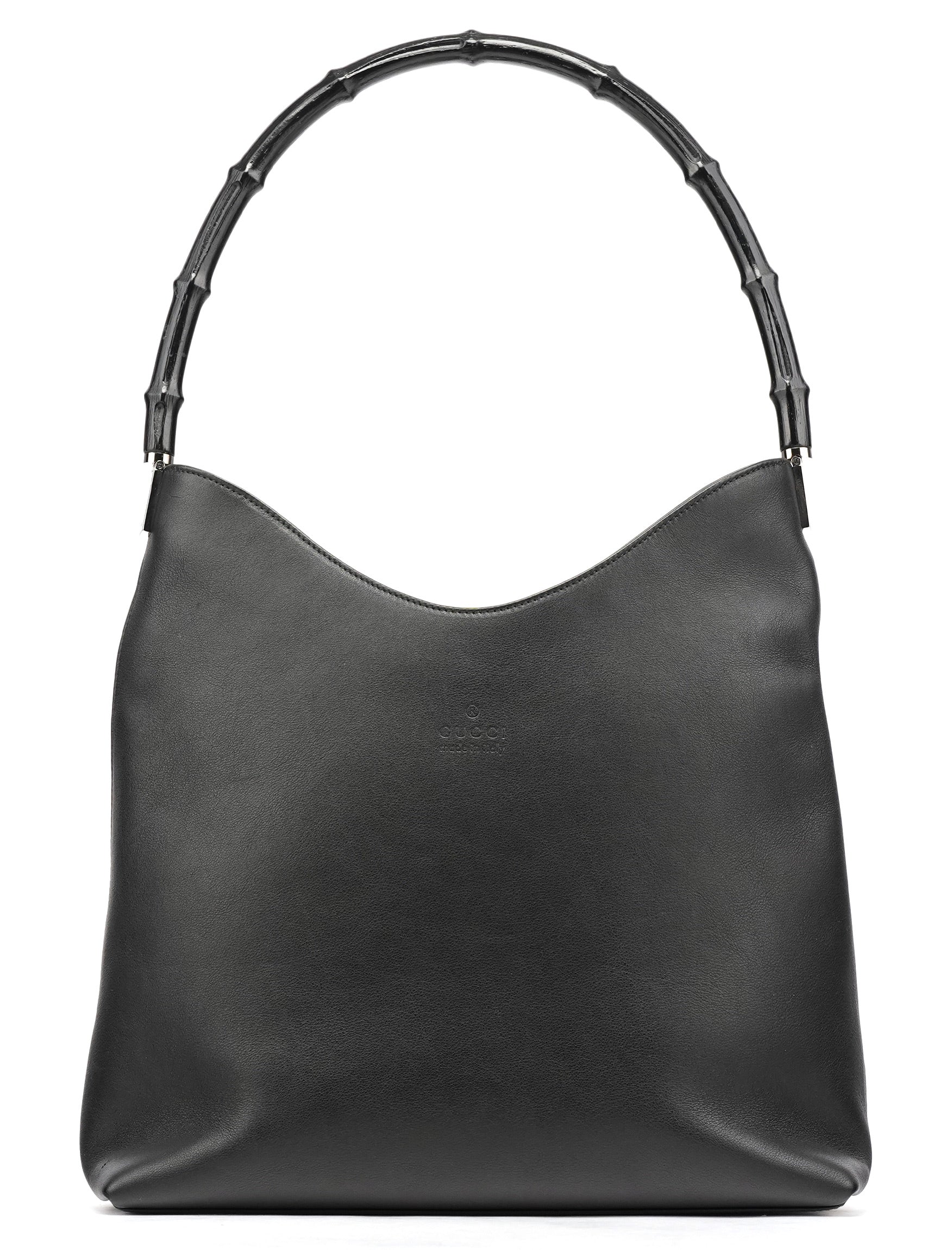 001 3244 Black Calfskin Bamboo Shoulder Bag