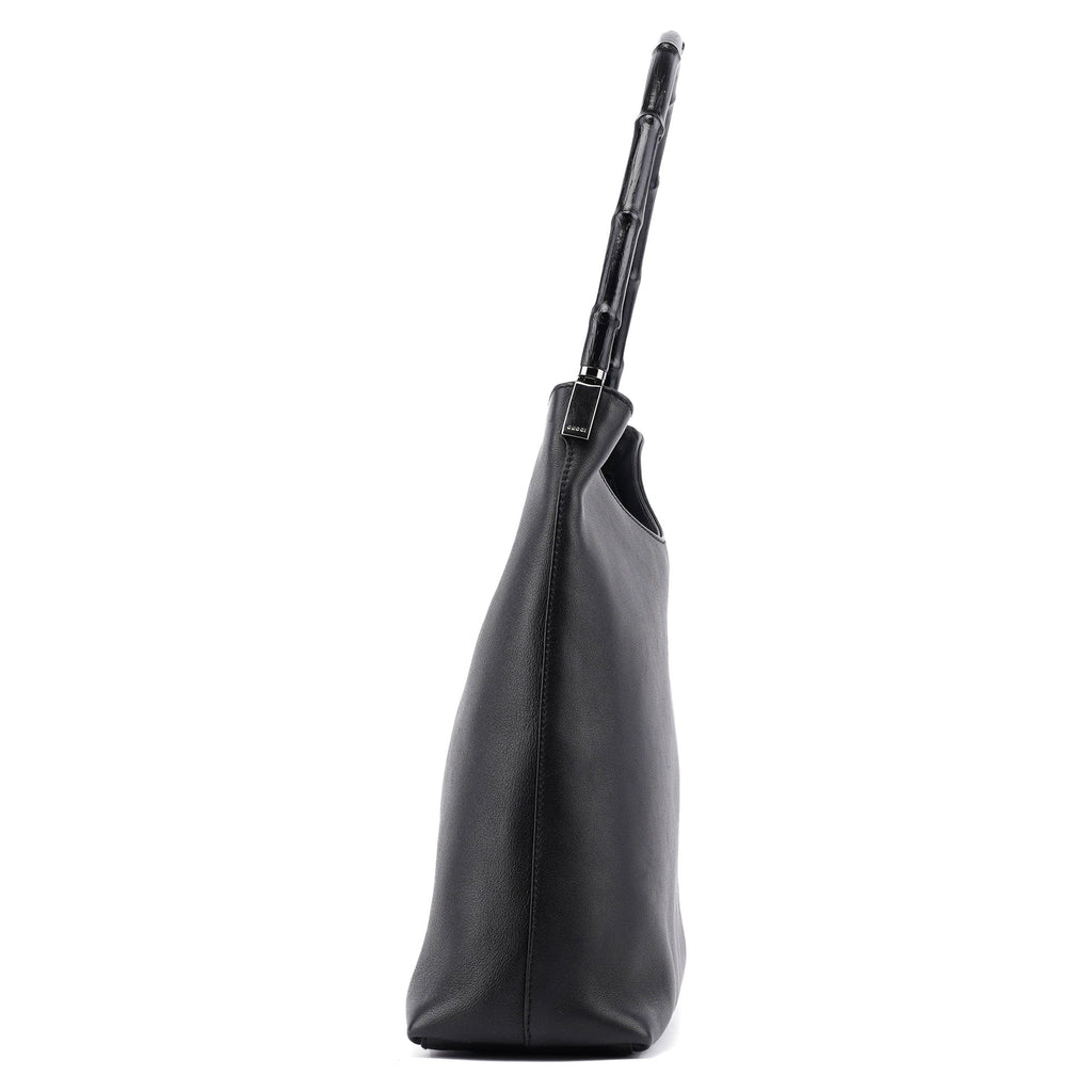 001 3244 Black Calfskin Bamboo Shoulder Bag