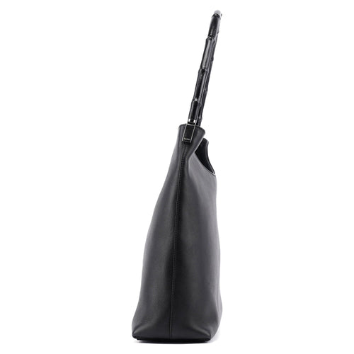 001 3244 Black Calfskin Bamboo Shoulder Bag