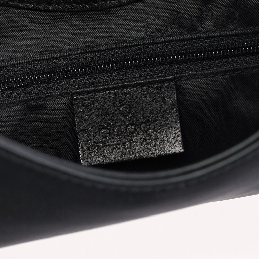 001 3244 Black Calfskin Bamboo Shoulder Bag