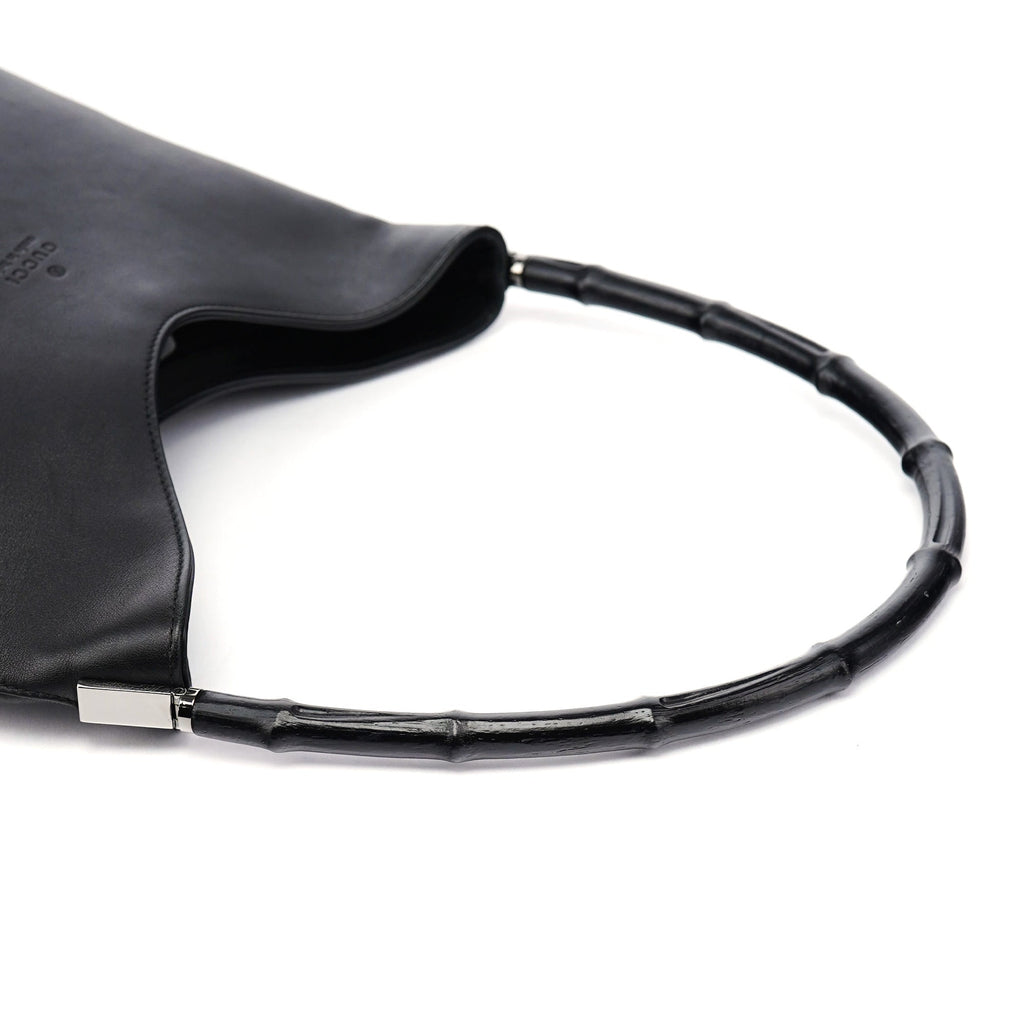 001 3244 Black Calfskin Bamboo Shoulder Bag