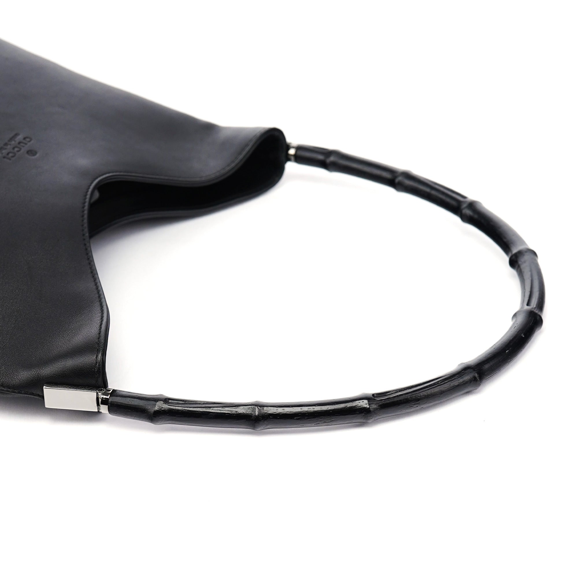 001 3244 Black Calfskin Bamboo Shoulder Bag
